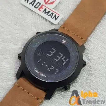 digital watch with leather band