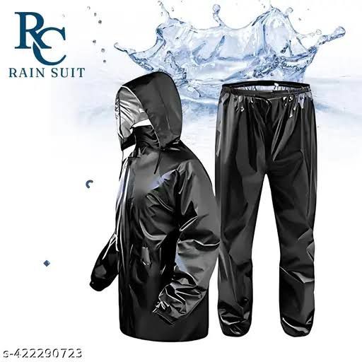 Rain Suit Set For Men Waterproof Polyester Fabric Lightweight Hooded Style Black Color