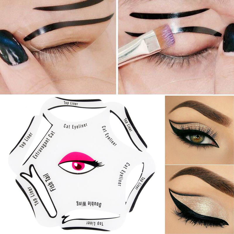 6 Pcs Professional Eyeliner Stencil Set - Perfect Winged Liner & Cat Eye Template - Easy Makeup Shaping Tool for Beginners