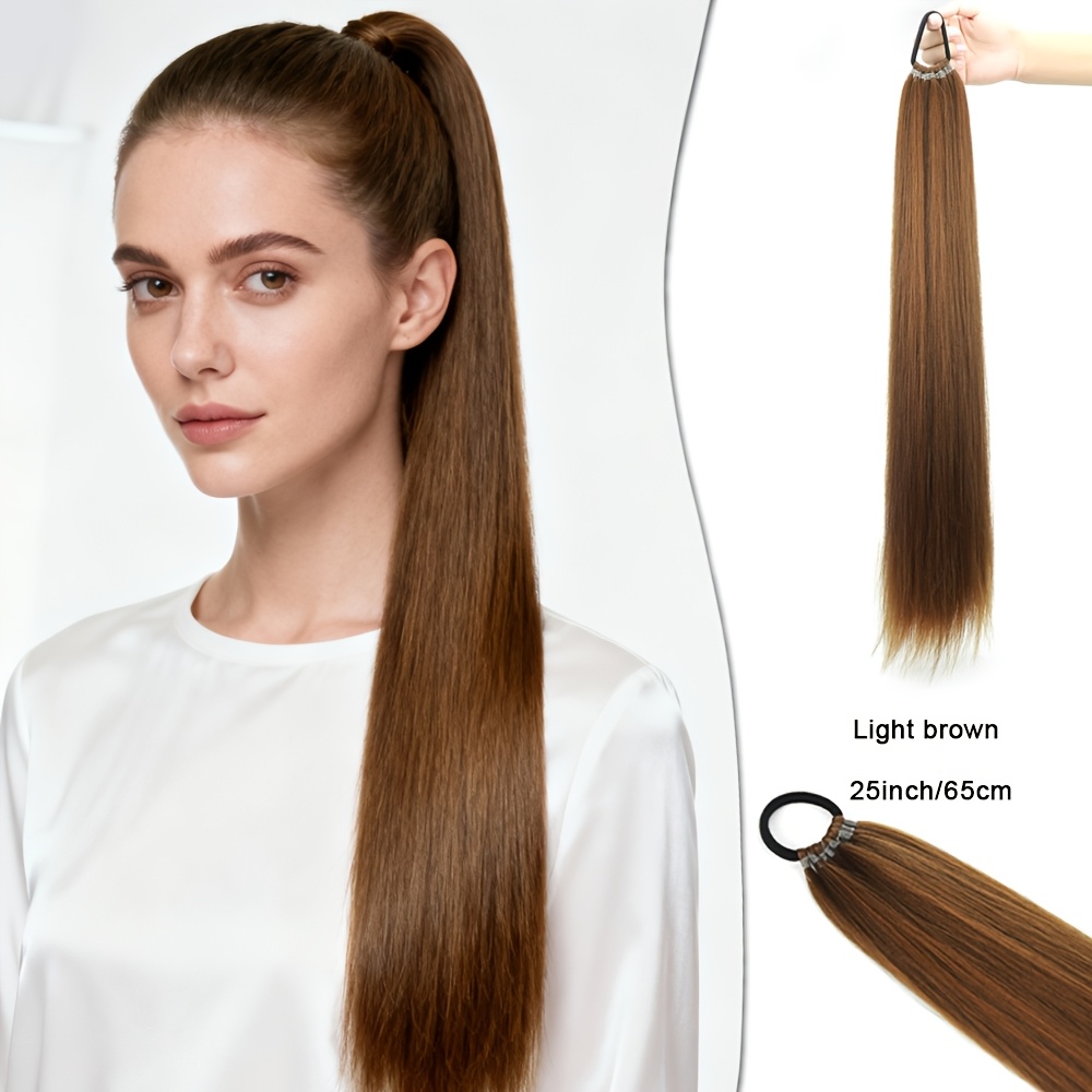 Ponytail Hair Extension for Girls – Hair Pony Extension with Elastic Bands, Straight 28 Inch Long