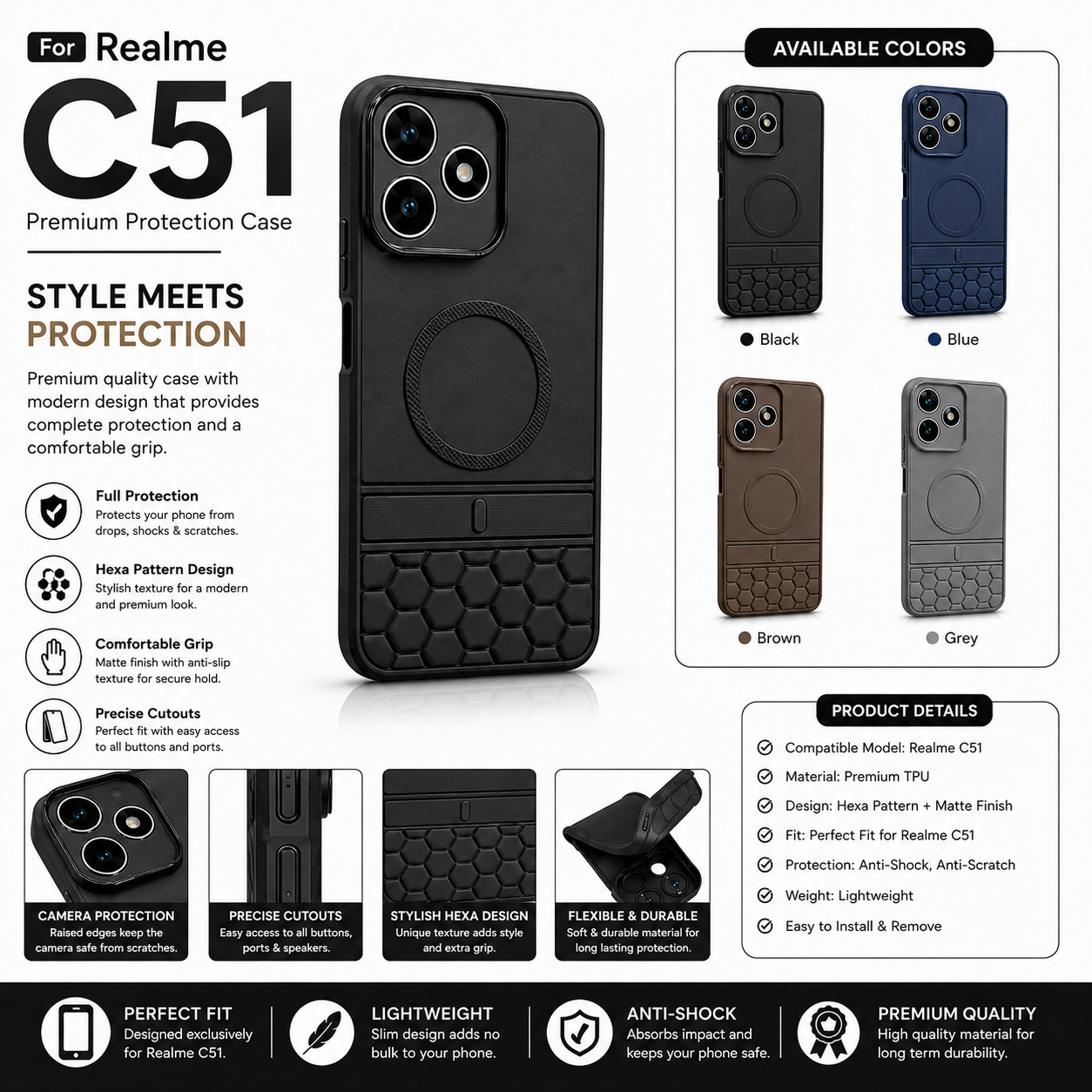 Realme C51 Back Cover | Realme Soft Silicon Back Cover