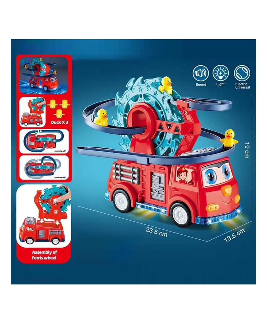 Toys Kids Fire Rail Car Duck With Swivel Slide Toy With Music Lights Electric Car For Kids