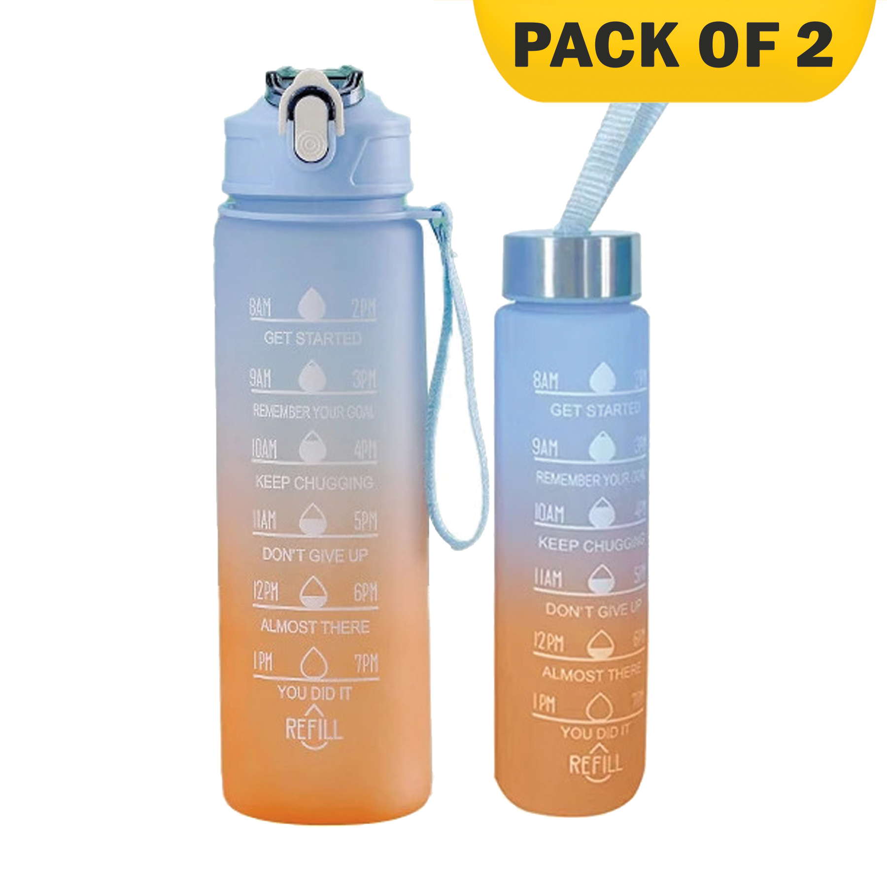 3pcs | 2pcs Motivational Water Bottle With Straw | 2L Gradient Color Drinking Water Bottle