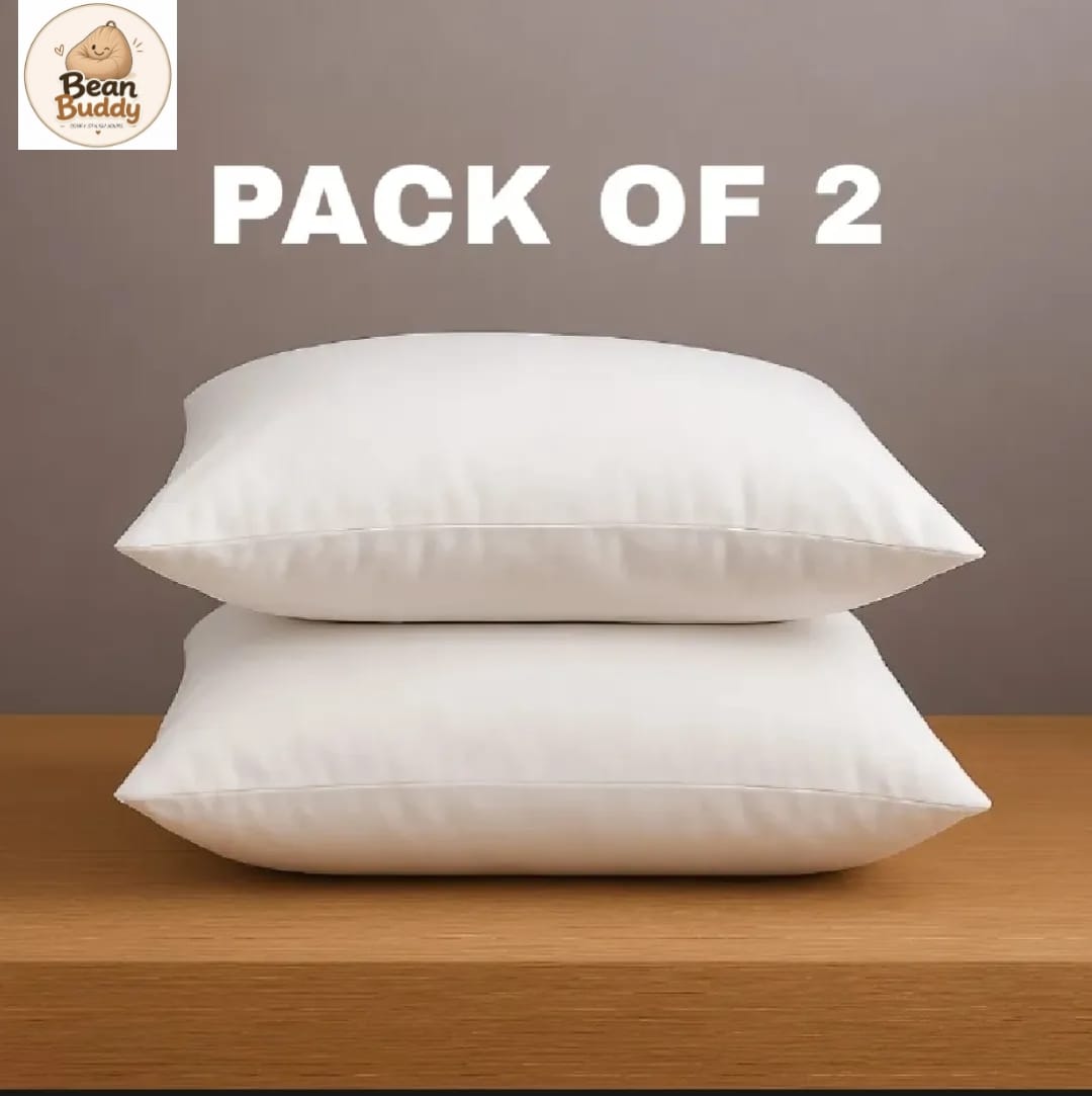 Pack Of 2 - Pillow - White Pillow - Designed For Back & Side Sleepers - Pillows - White Ball Polyester Fibre Pillow - Pillows For Bed - Lightweight & Non Allergic - Pillow With Zip Closure