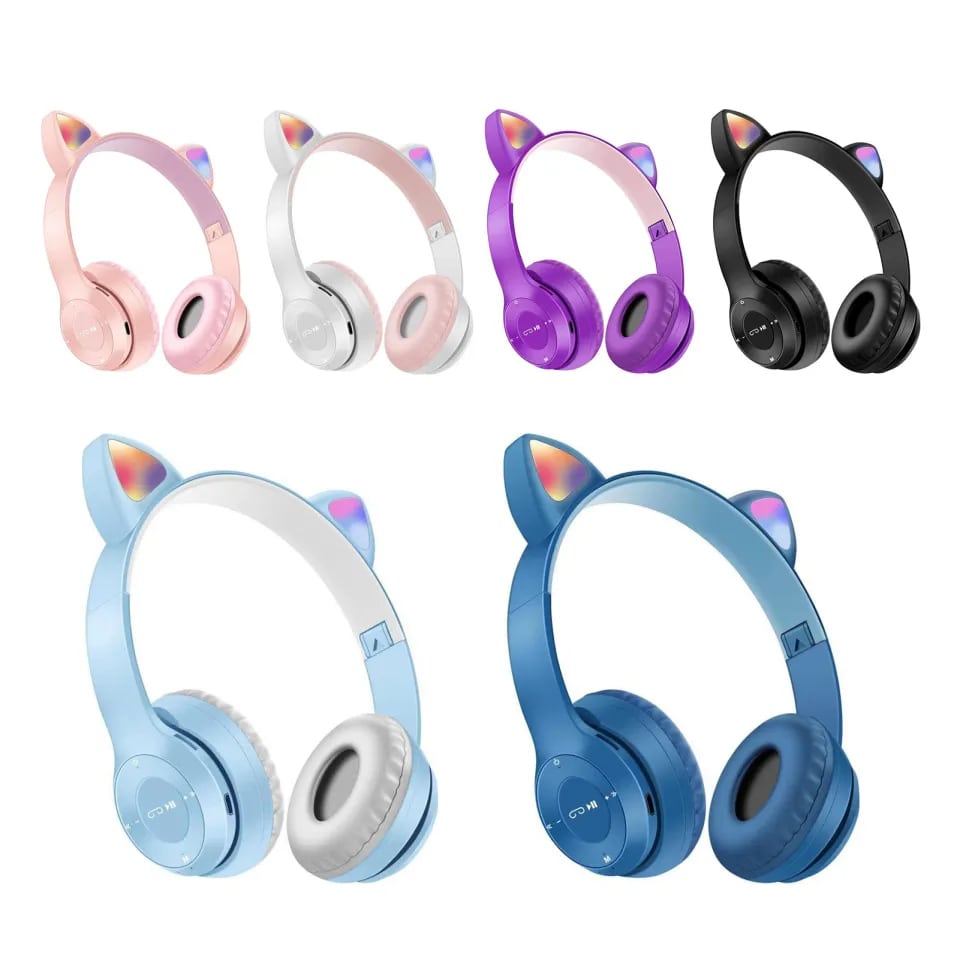Cat Ears Wireless Headphones Bluetooth Head Phones Cat Ear LED Light Up Stereo Bluetooth Fold-able Headset with Over Ear Microphone Compatible for all Android and IOS Devices