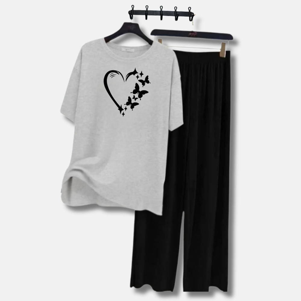 MK Garments - ButterFly Heart Printed Soft Comfortable Fabric Casual Wear Suits for Girls and Womens Half Sleeves T Shirt With Plaazo For  Girls