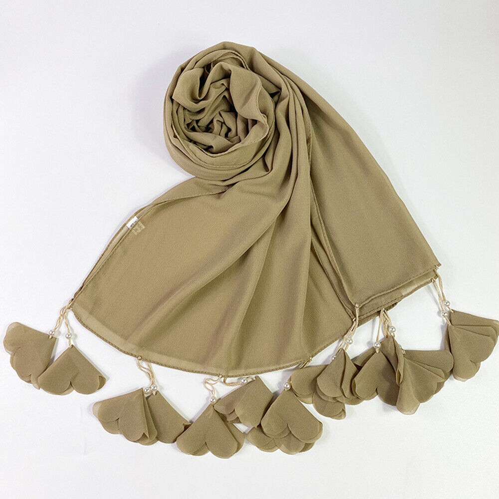 aldhani-Chiffon Hijab Scarf Women Head Wrap Shawls Flower Hijabs Tassel Scarves