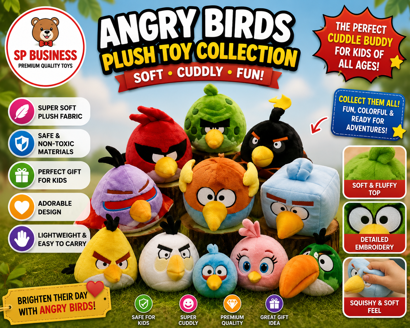 Cute Angry Bird Plush Stuffed Toy | Soft Cartoon Bird Plush Doll | Premium Quality Cuddly Gift for Kids | Tagged Piece by SP Business