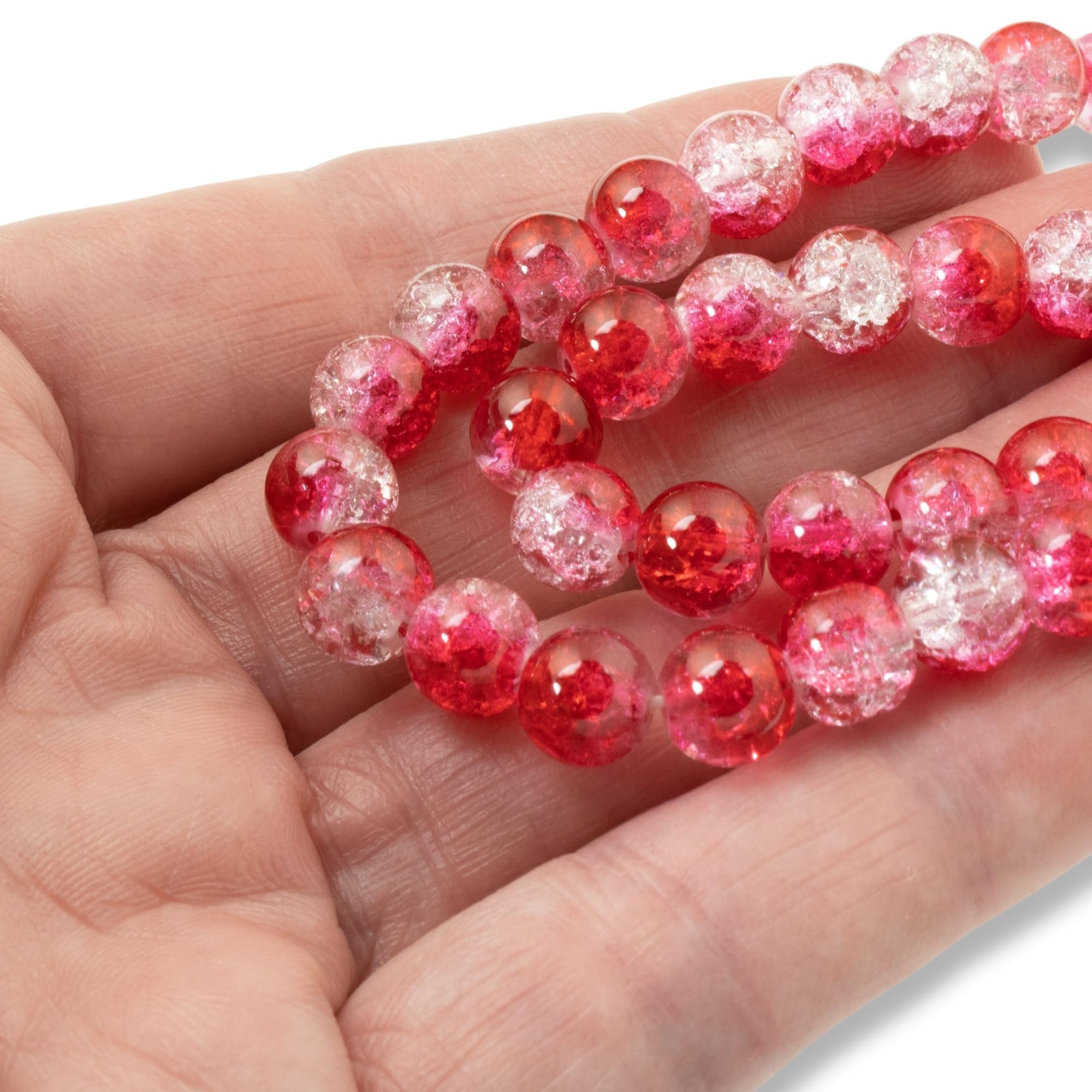 50/100PCS 8mm Crack Glass Beads for Jewelry Making – Cracked Round Loose Beads, 100+ Beads Per Strand, DIY Bracelet, Necklace & Earring Craft
