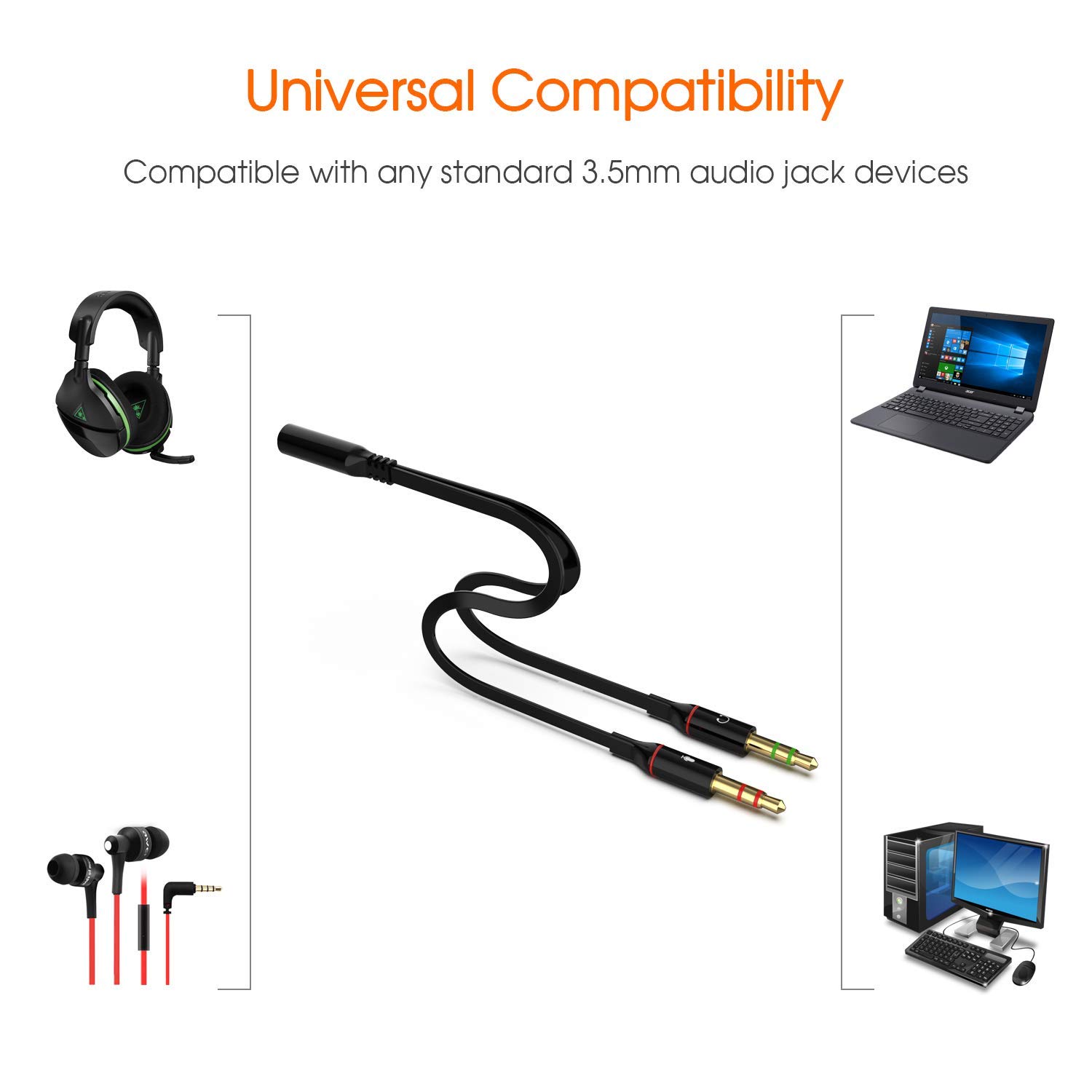 Headphone Splitter for Computer 3.5mm Female to 2 Dual 3.5mm Male Headphone Mic Audio Y Splitter Cable Smartphone Headset to PC Adapter Y Splitter for Headphone & handsfree