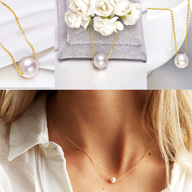 Gold Pearl Oval Simulated Stone Chain Necklace Simple Crystal Female Alloy Korean Style Noble Elegant Trendy Pendant.