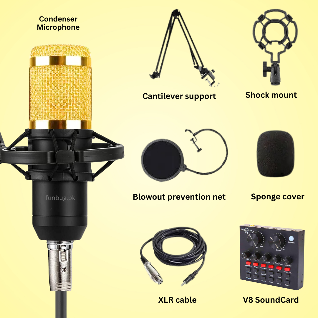 Buy Ejoyous Condenser Microphone Bundle, BM800 Condenser Microphone Bm800 Studio Condenser Microphone Arm Stand Pop Filter Foam Cap Kit Record Accessory