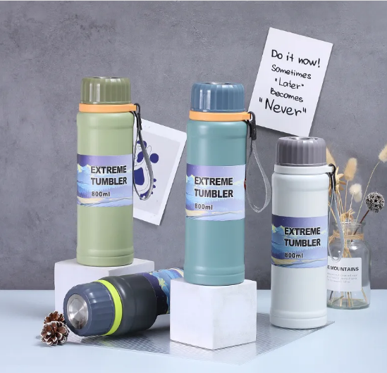 800Ml Solid Color Stainless Steel Tumbler Travel Mug Gym Workout Water Bottle Thermos Sports Vacuum Insulated Flask