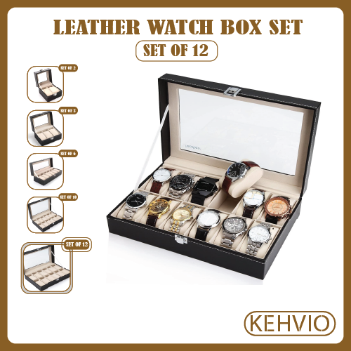 Watch Box Organizer for Men PU Leather Storage Case Classic and Luxury Style Black 2/3/6/10/12 Grid