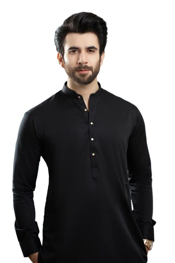 Elegant Black Stitched Kurta Pajama Set for Men and Boys - Stylish Design