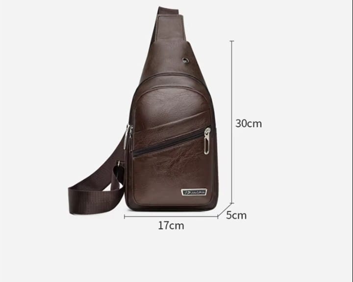 Men's PU Leather Crossbody Sling Bag | Casual Chest Shoulder Travel Messenger Bag | Multiple Zipper Pockets | Adjustable Strap | Brown & Black