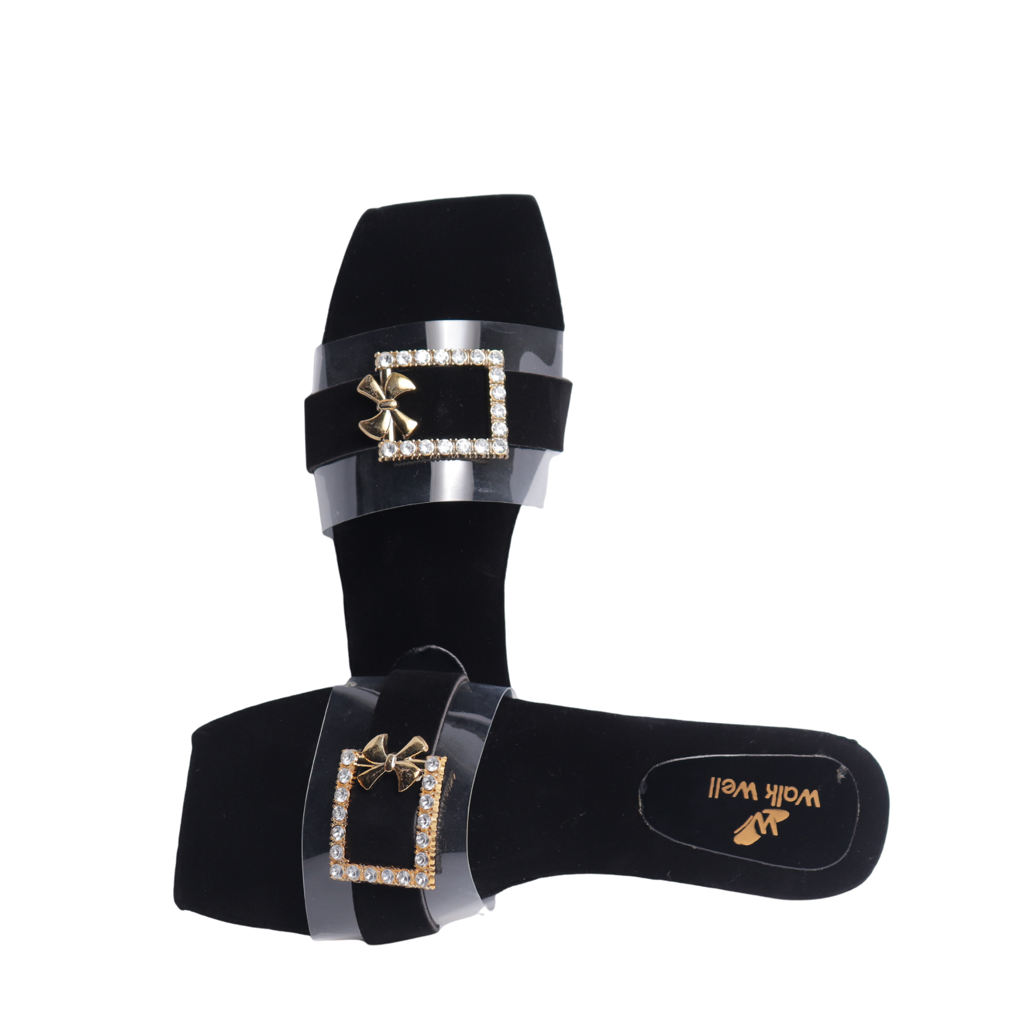 Ladies Velvet Slippers for Women | Fancy Buckle Bow Flat Sandals | Black & Maroon