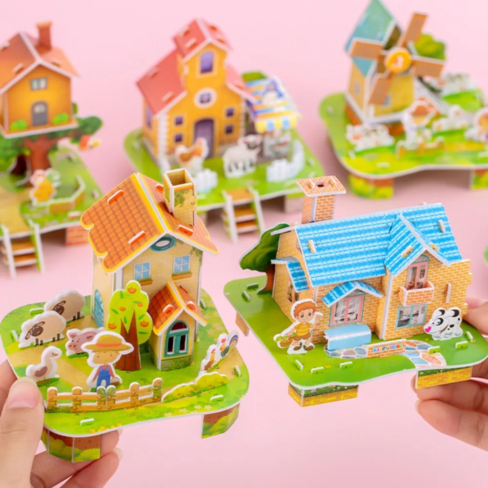 3D Puzzle Jigsaw Paper Model |3D House Building Puzzle | Learning Educational Toys For Children | Kid Gift 3D DIY Puzzle Citadel Model Cartoon House Assembling Toy Kid Early Learning