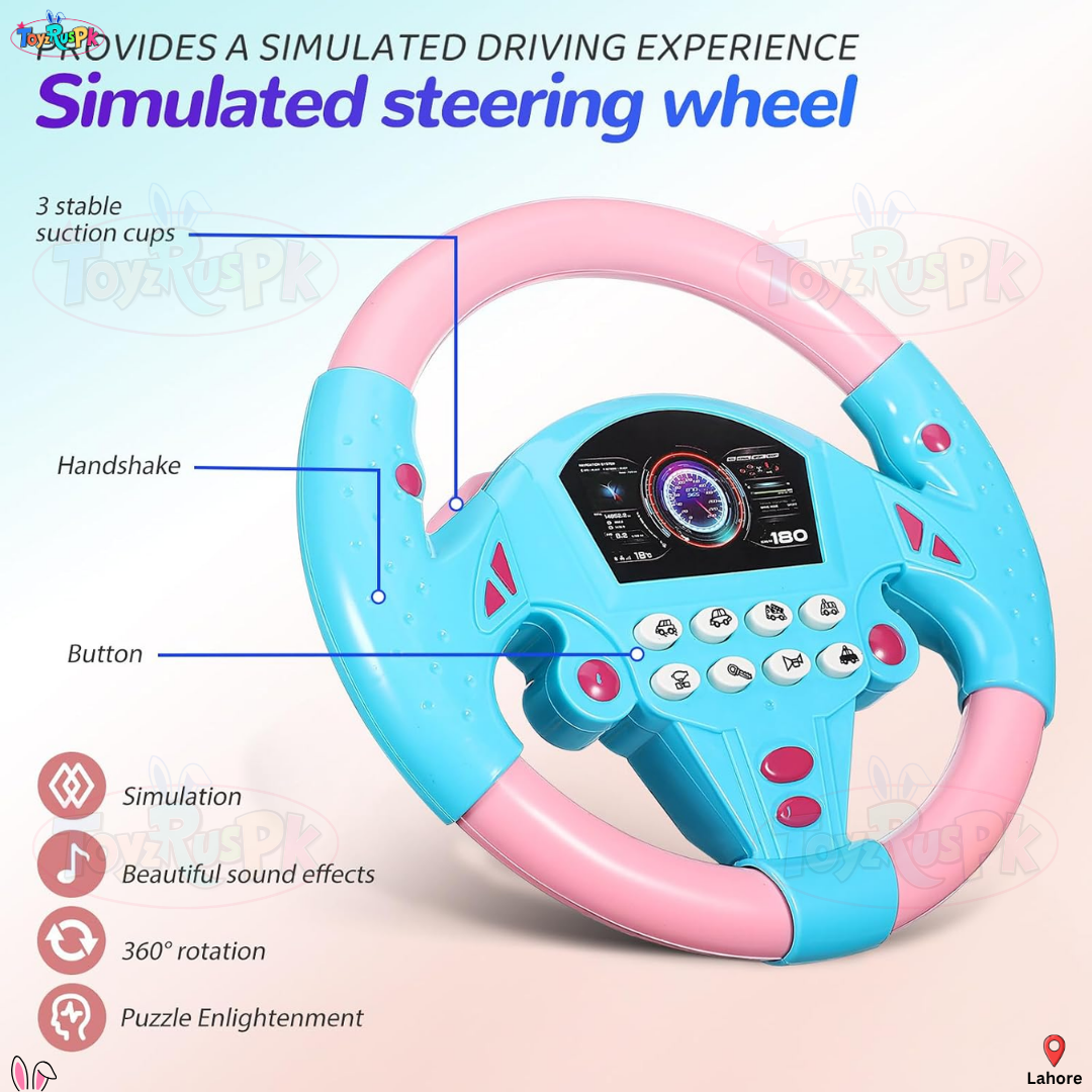 Kids Simulated Steering Wheel Toy | Interactive Car Driving Controller for Kids | Pretend Play Driving Toy with Sounds & Lights | Suction Cup Steering Toy for Babies & Toddlers | Educational Driving Toy for Boys & Girls | ToyzRusPk