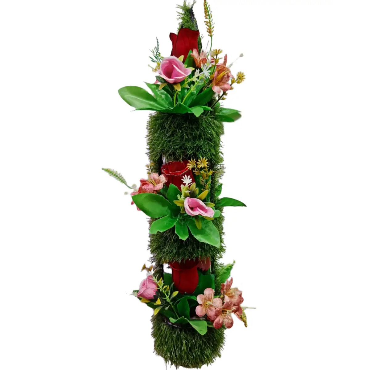 Wall Hanging Grass Textured Pot with Flowers