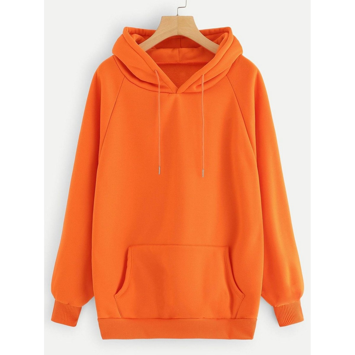 Orange Plain Fleece Full Sleeves Pull Over Hoodie