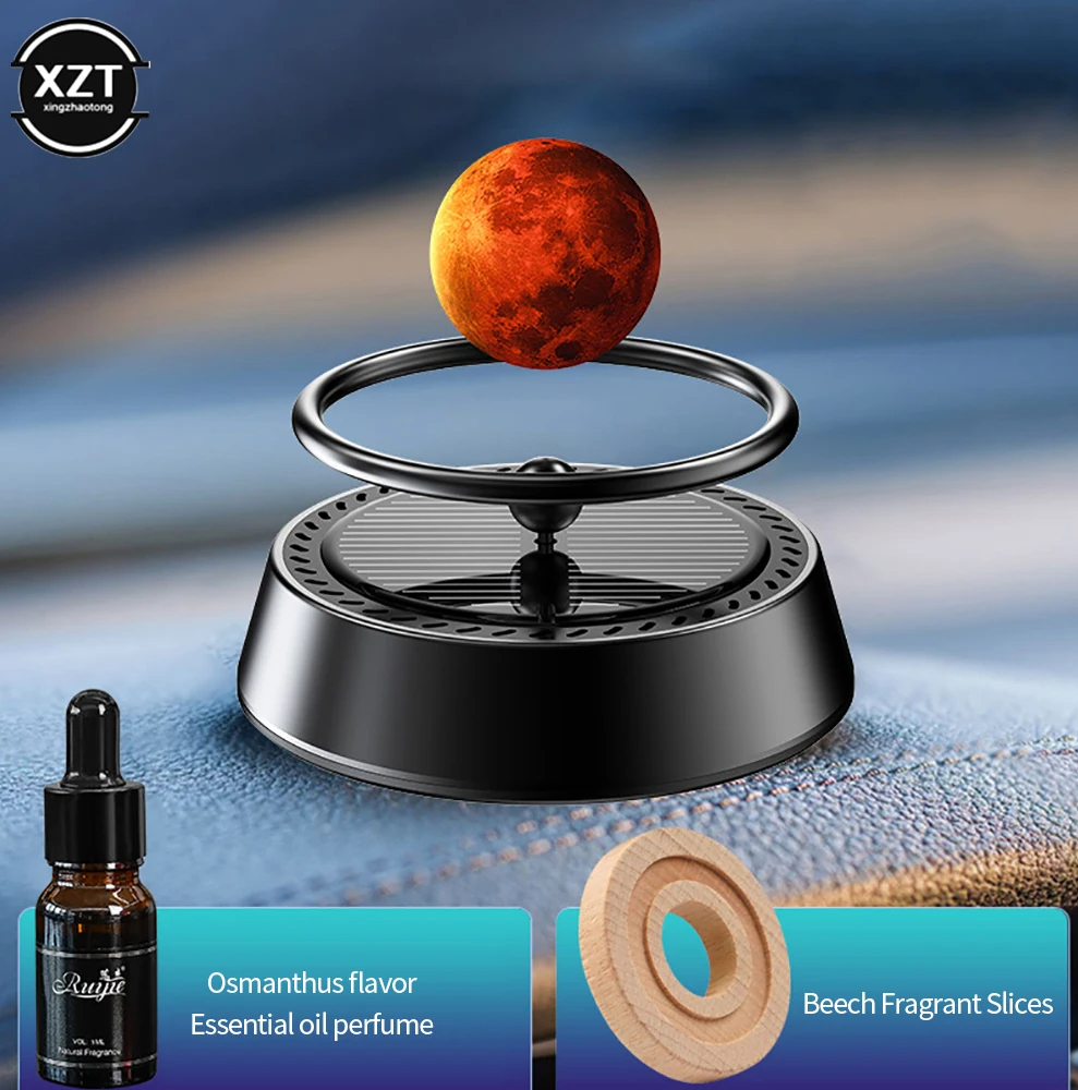 Solar Powered Car Dashboard Mars and Earth Rotating Air Freshener Perfume