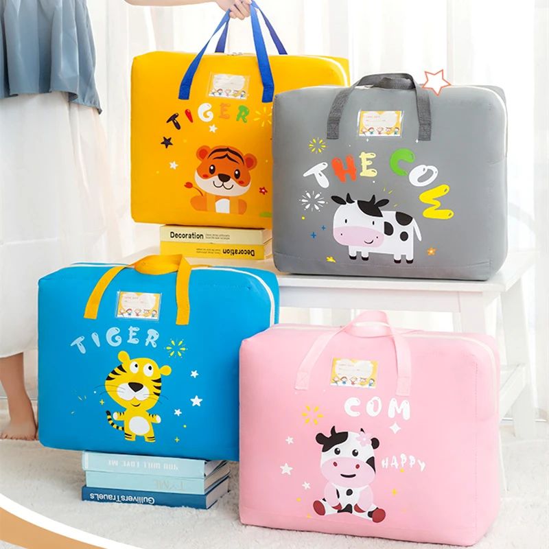 Multi-Purpose Wardrobe Dino Bag with Cartoon Pattern, Double Zipper Quilt Storage, Bedsheet and Blanket Storage Box, Foldable Travel Bag for Women, Handbags, and Luggage