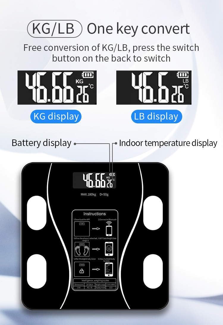 Upto 180kg Bluetooth Weight Machine With App - Smart Digital Body Weight Scale With Bluetooth Weighing Scale App & LED Digital Display -  Accurate Body Fat & BMI Measurement Through App - Weighing Machine & Weighing Scale For Household Use