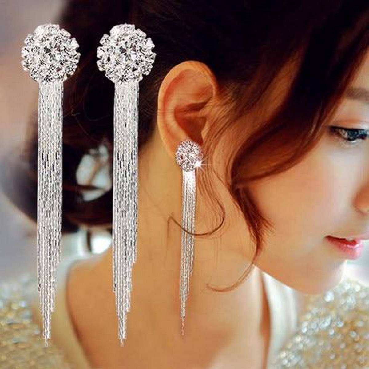 Crystal Shinny Tassel Earring Long Trendy Earring