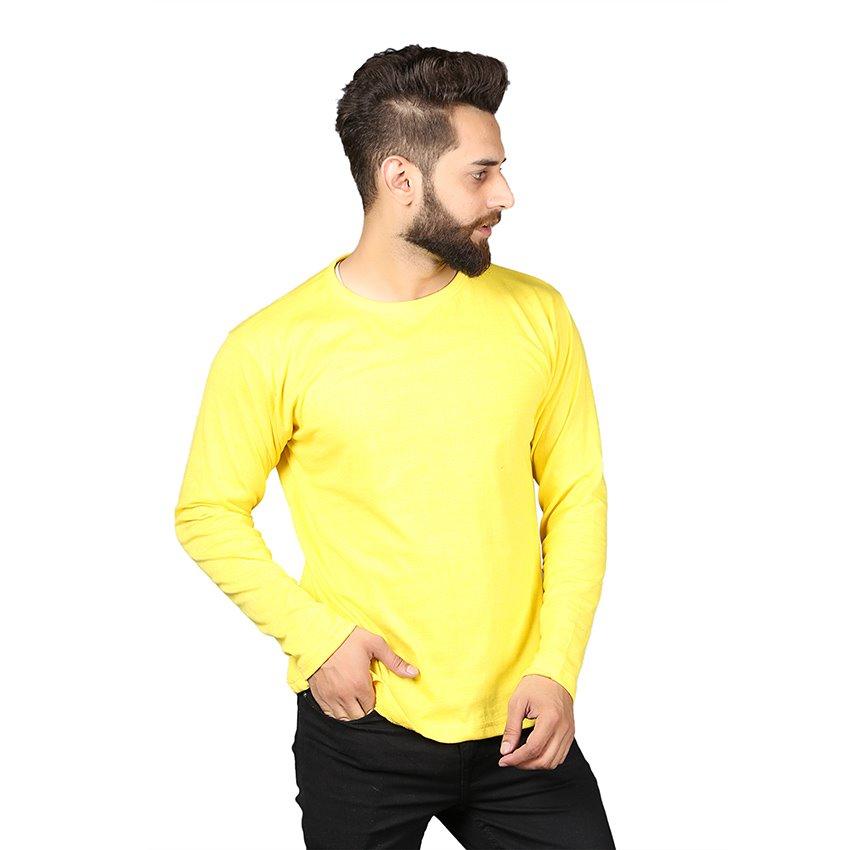 Yellow Plain Full Sleeves T-shirt For 