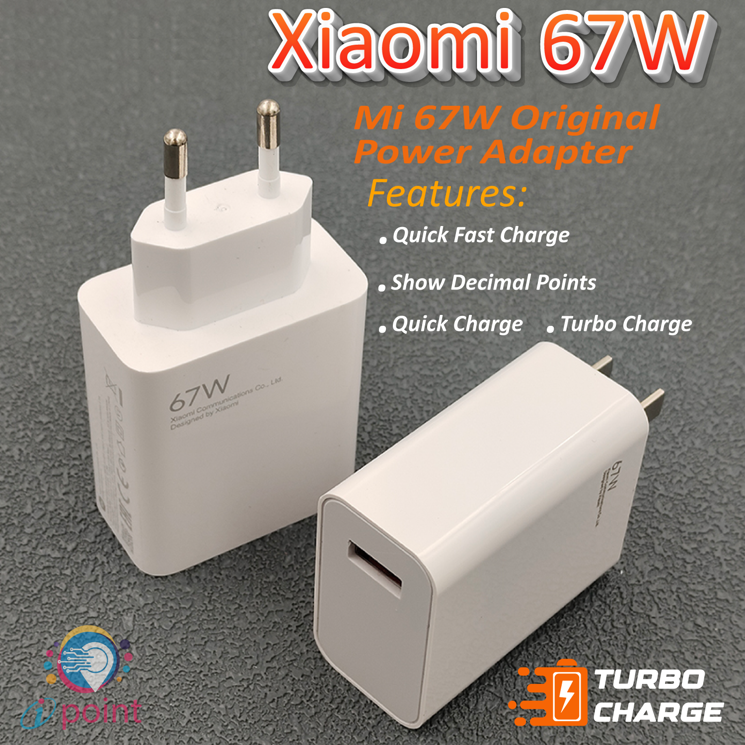 Xiaomi MI 67W Turbo Fast Charger Original with Type C cable Xiaomi MI 67W  Quick charger with USB A to Type C Cable Xiaomi 67W Adapter Compatible