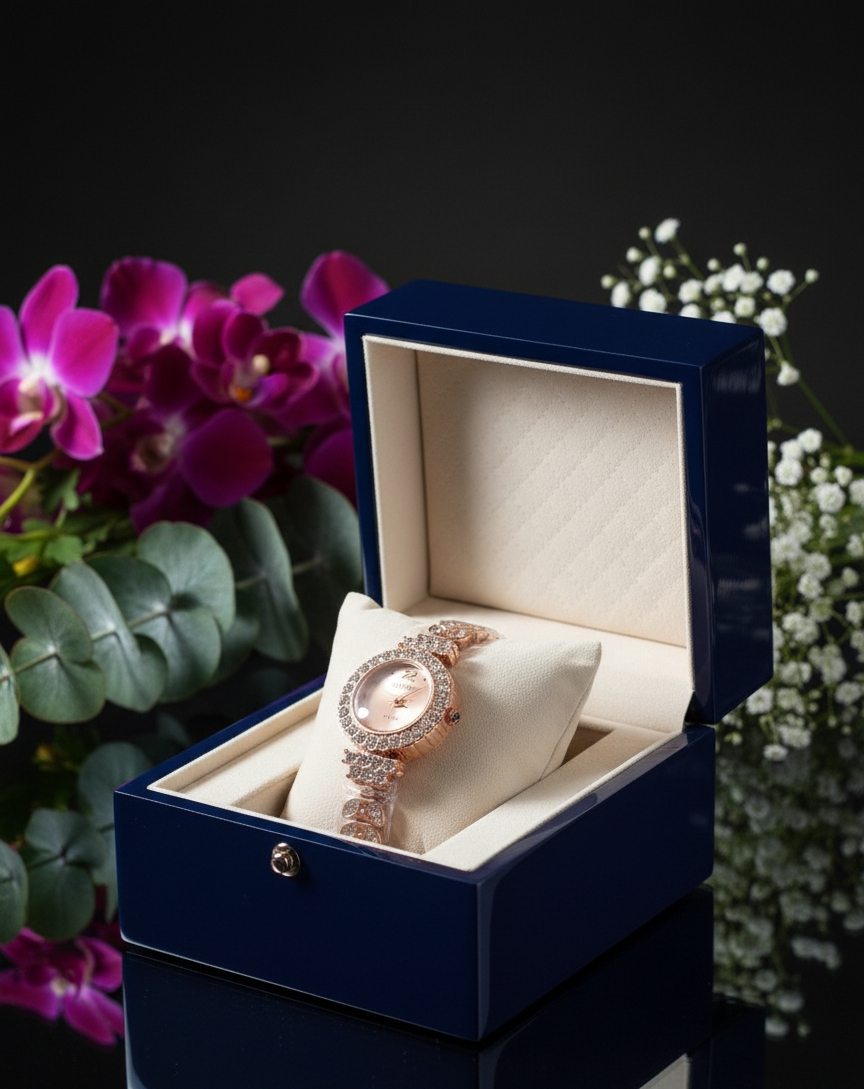 Womens Classic Fashion Watch With Diamond Bracelet Imported Girls luxury wrist watch jewelry set.