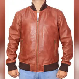 Brand New Lambskin Real Leather Bomber Jacket for Men One Skin Elasticized  Ribbed Collar, Cuff & Hem