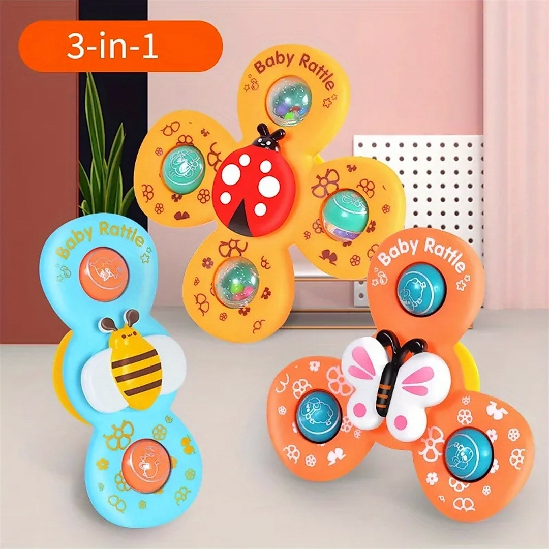 3 Pcs Baby Rattles Set, With Suction Cup Spinner Toy, Suitable For Travel, Dining Table & Bathroom