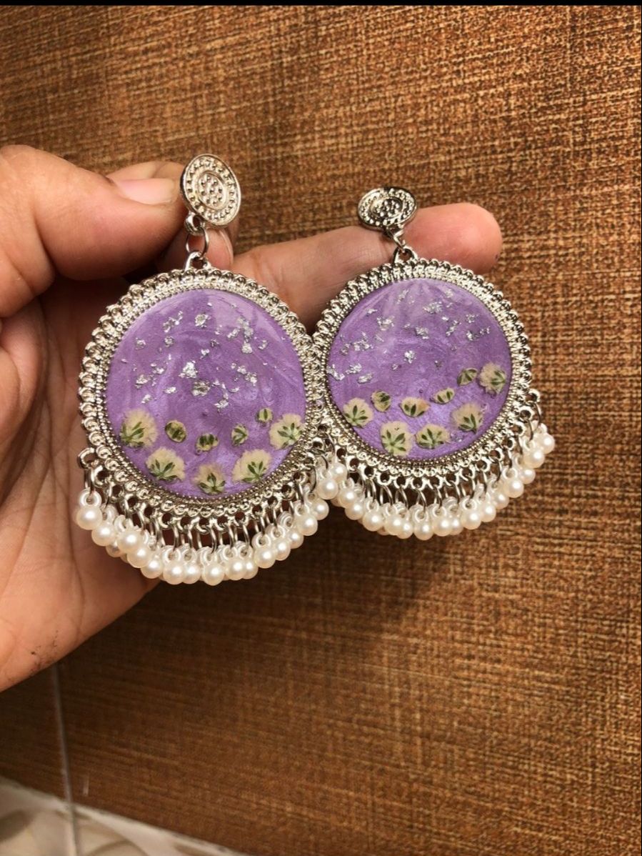 Customized Resin Jhumka With Dried flowers