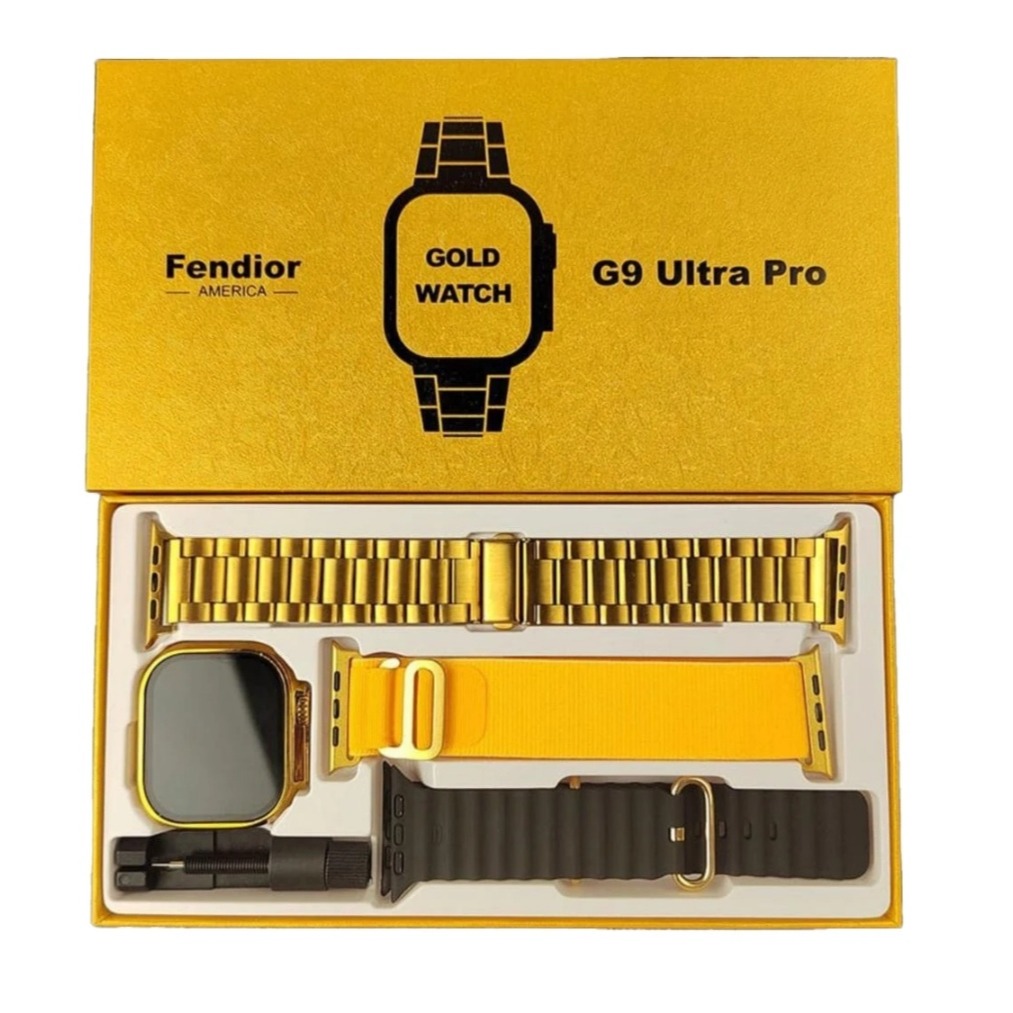 G9 Ultra Pro Smart Watch (Golden Edition) - 49MM Ultra Series 8 - NFC - Bluetooth Call Heart Rate On Display Real Screws and Straps Locks