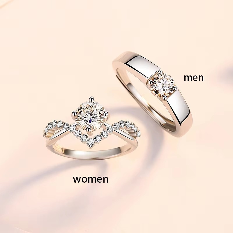 Diamond Engagement Couple Ring Glamour Platinum Plate Fashion  for Girls  Women  Elegant Open Design  Shimmering Cubic Zirconia Stone  Trendy  Finger Jewelry  Stylish Adjustable  Perfect Gift For Anniversary Valentine Day Luxury Party, Wedding  Daily Wear
