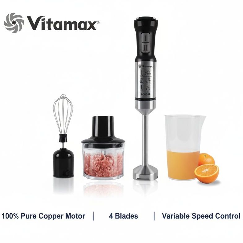 Vitamax VM-616 Premium 1000W Immersion Hand Blender | Stainless Steel Blade | Multi-Function Stick Mixer for Smoothies, Puree, Sauce, Whipping | Easy Clean