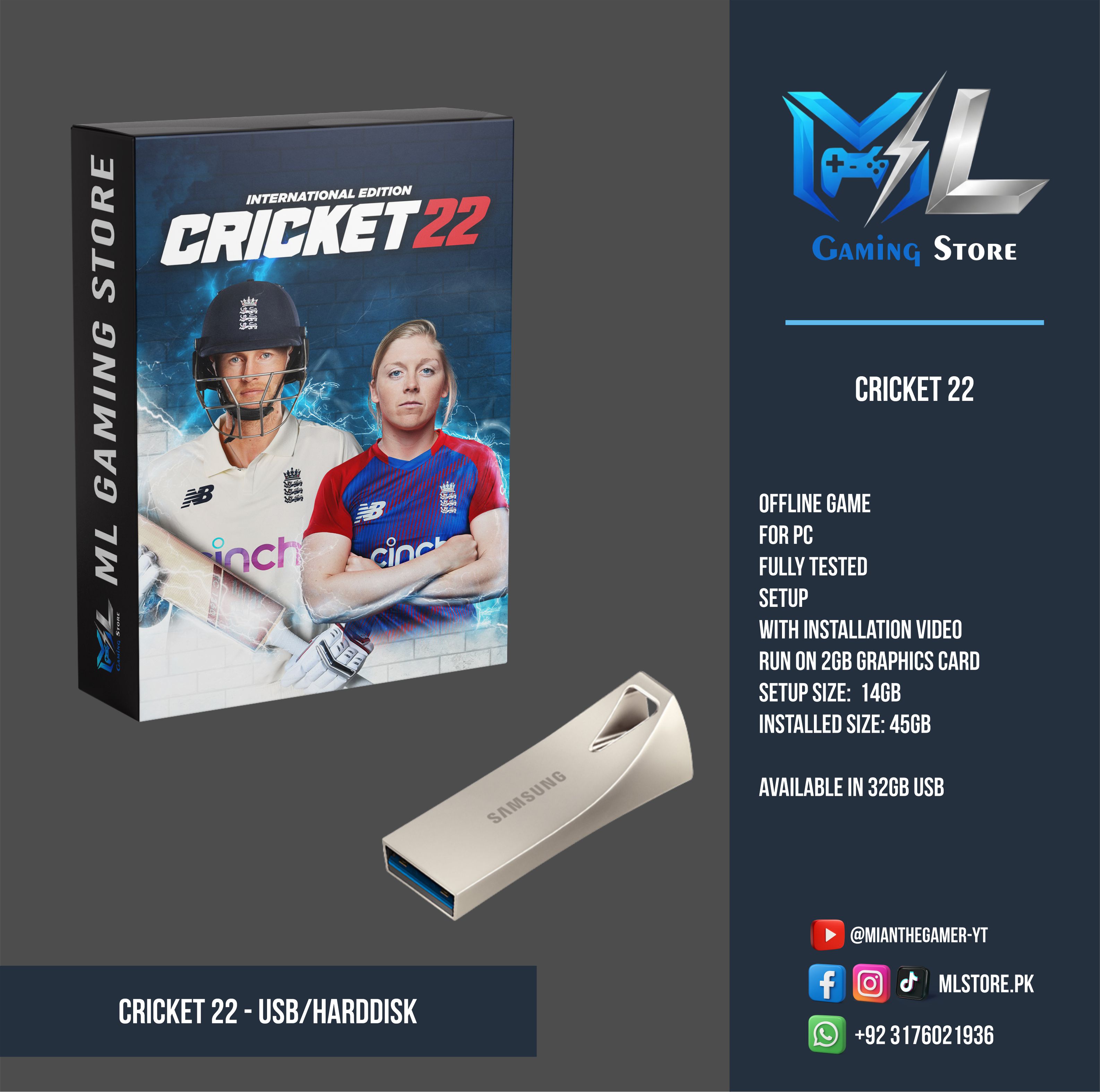 Cricket 22 PC Game - Full Game For PC - 32GB USB - Offline Game - Run On 2GB Graphics Card