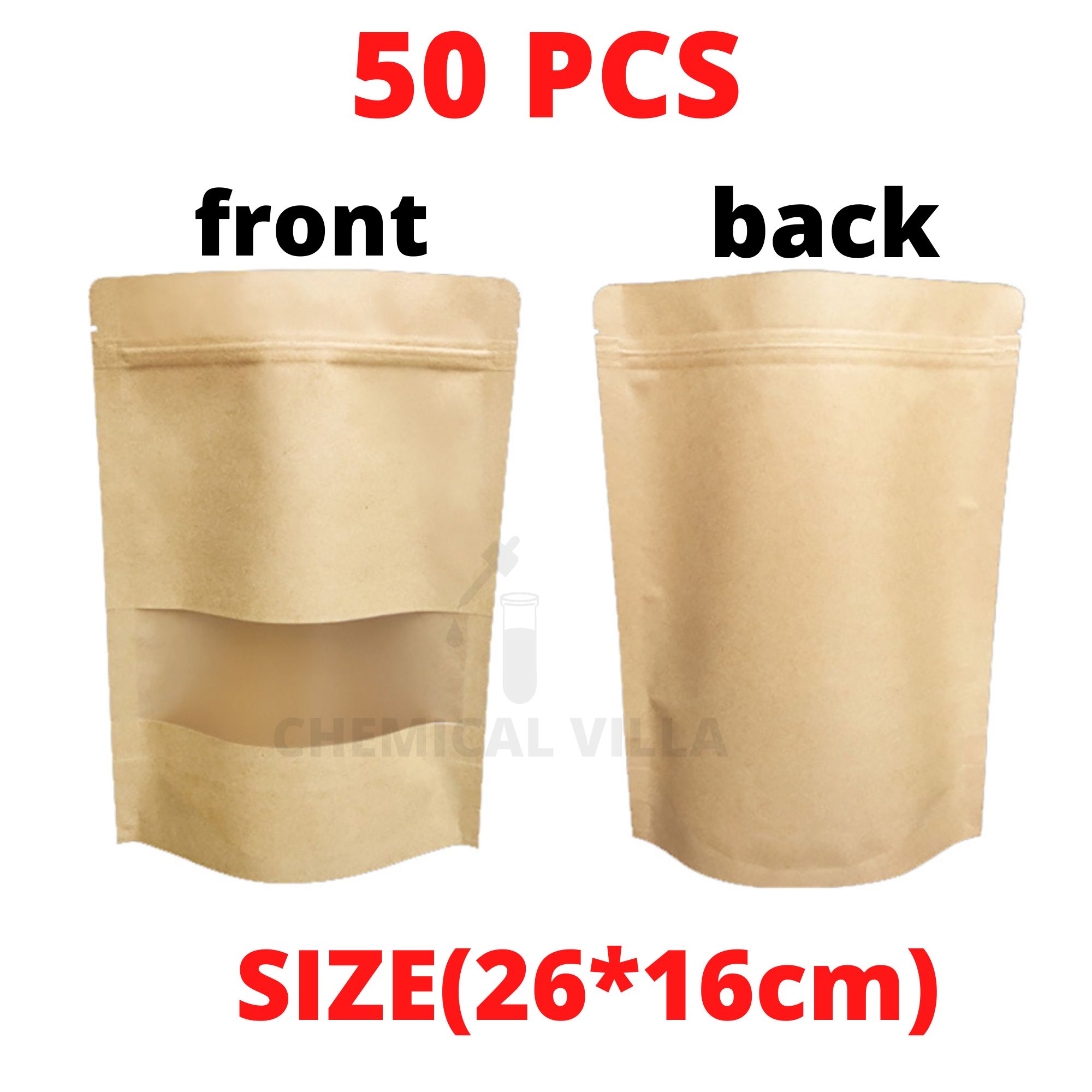 16x26cm Brown kraft paper stand up pouches 25/50pcs, stand up