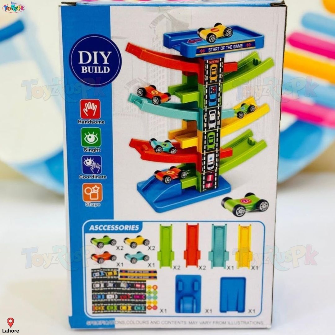 Race Car Slide Track Toy - Ramp Racer Car Set 7 Layer 6 Cars & 15 Layer 10 Cars - Kids Rolling Track Racing Toy Bright Color Educational Activity Toy for Toddlers Boys Girls - ToyzRusPk
