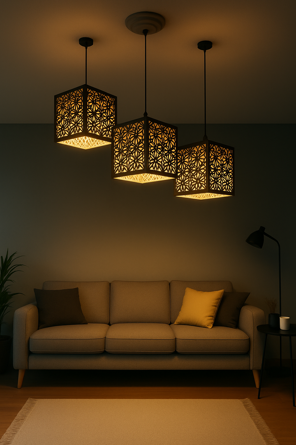 Wooden Ceiling Pendant Light – Modern Hanging Lamp with Laser Cut ...
