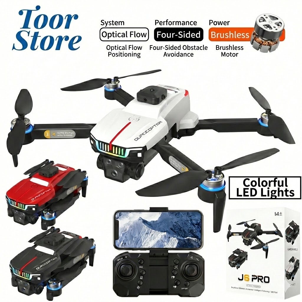 J6 Pro Drone Brushless Motors HD Camera RC Quadcopter with Wi-Fi FPV, Headless Mode, One-Key Takeoff/Landing, Altitude Hold, Obstacle Avoidance & Remote Control – Beginner Camera Drone