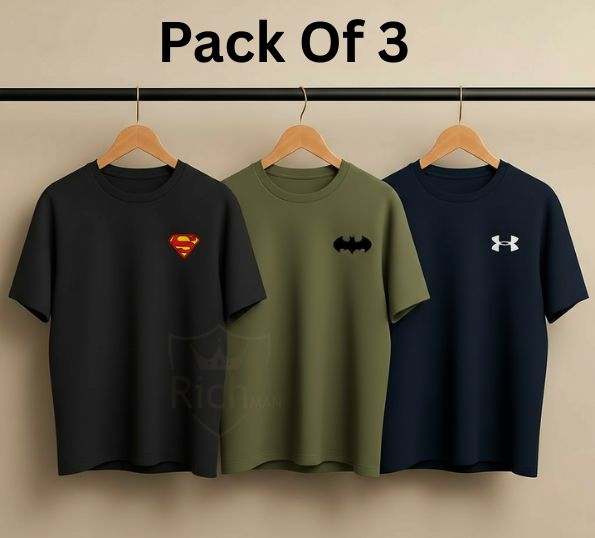 Pack of 3 Men’s Summer T-Shirts – Olive, Black & Blue