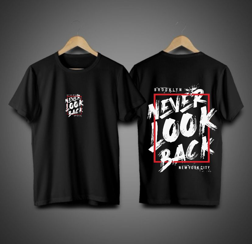 Black Never Look Back Printed Cotton Drop Shoulder Half Sleeves O Neck T Shirt For Men & Boys