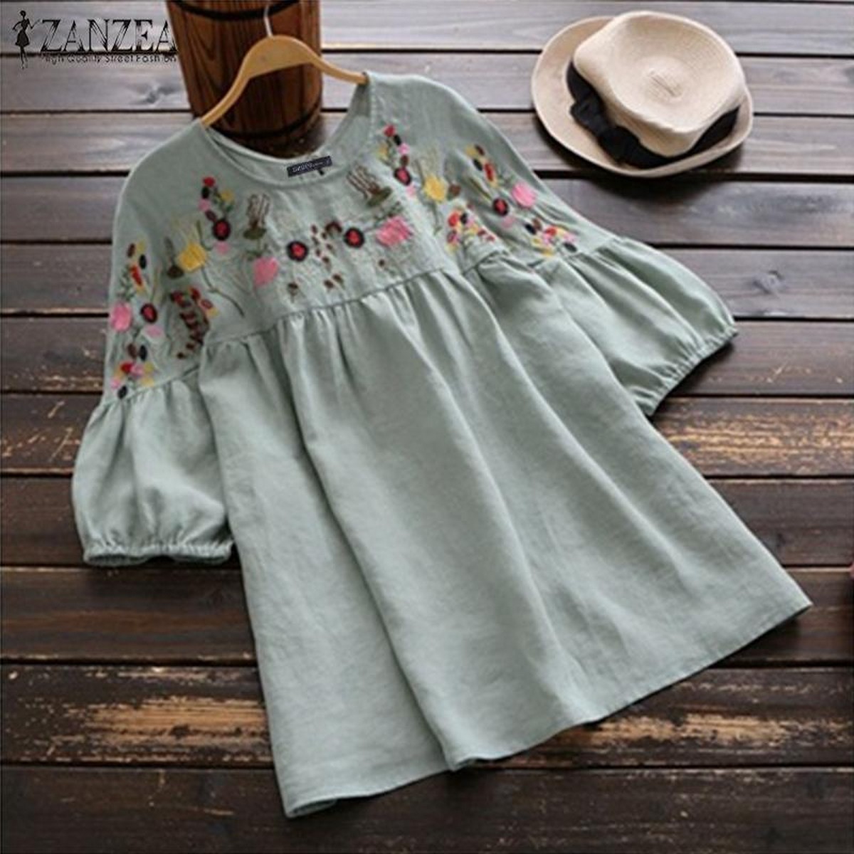 ZANZEA Women Puff Sleeve Casual Ethnic 