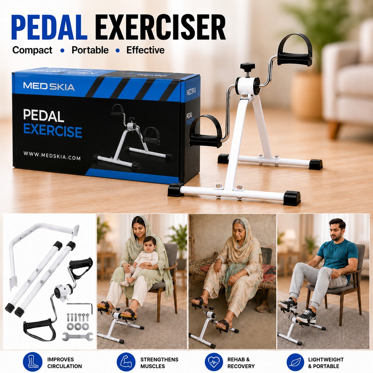 Premium Pedal Exerciser for Legs and Arms, Under Desk Bike Exerciser for Home Workout, Cycle Pedal Exerciser for Fitness and Weight Loss, Home Exercise Gym Accessories for Rehabilitation Patients, Seniors & Elders