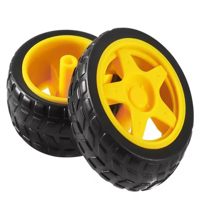 TT Motor Rubber Wheel 68mm x 26mm | DIY RC Car Robot Tyre | Plastic Rim Hub Geared Motor Wheel