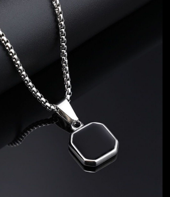 Presenting Sleek Black Tag Pendant Necklace With Stainless Steel Chain