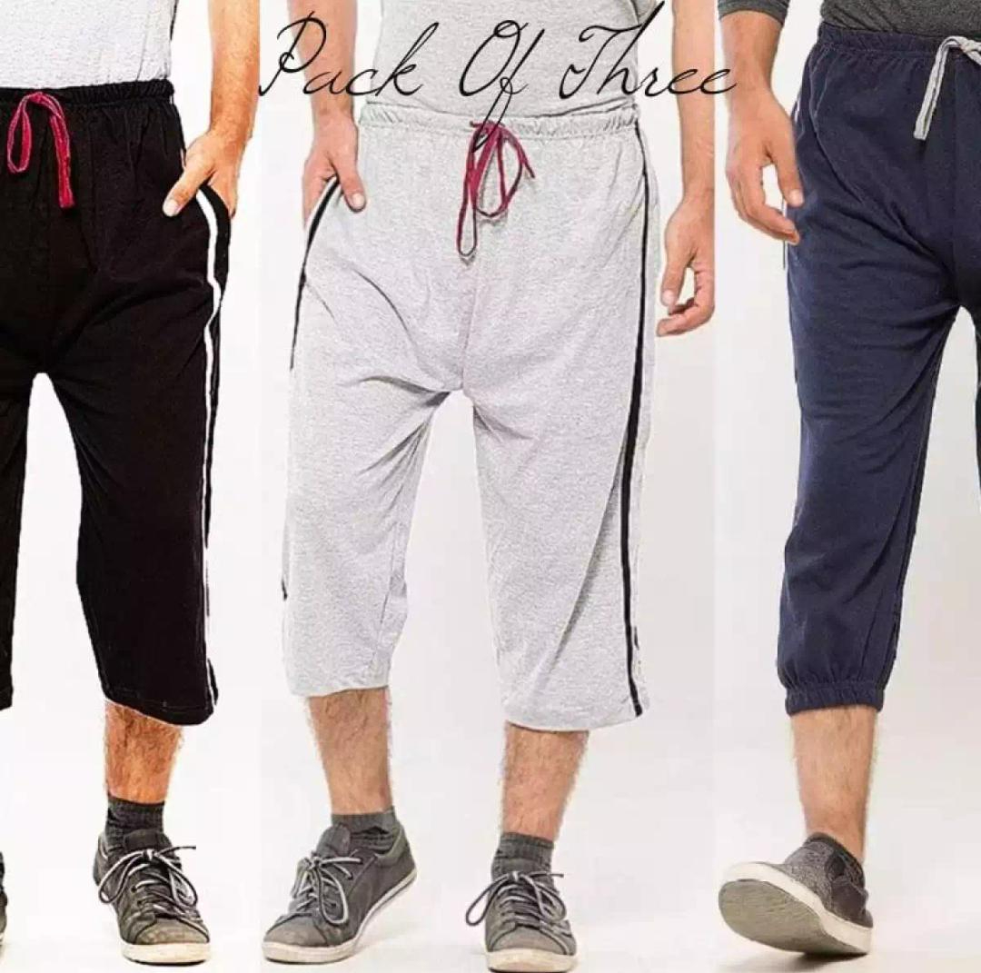 Pack of 3 - Jersey Three Quarter Shorts For Men  Summer Shorts  With Pockets  With Side Strips  Shorts for Summer Wear